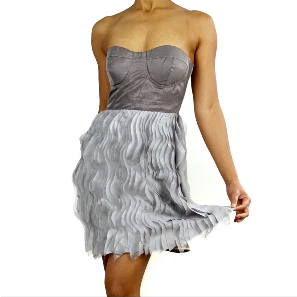 Miss Me MM Couture Dress Ruffled Gray Strapless Cocktail M